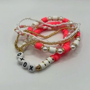 XOXO Letter Pink and Gold Valentine’s Bracelet Stack